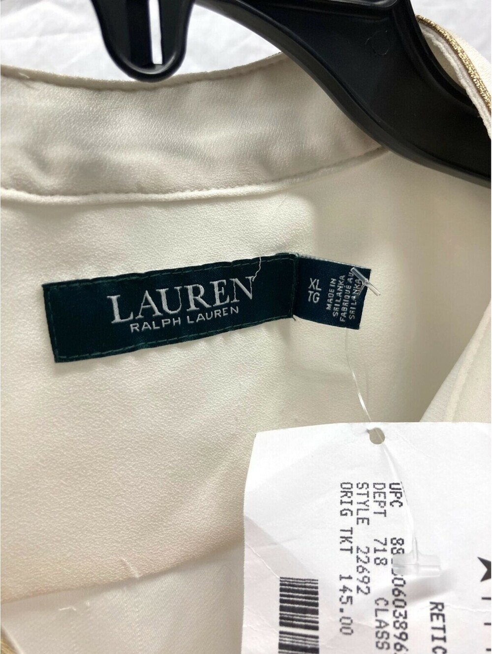 NEW Lauren Ralph Lauren Ivory w/ Metallic Gold Trim Epaulets Blouse XL - Picture 5 of 5